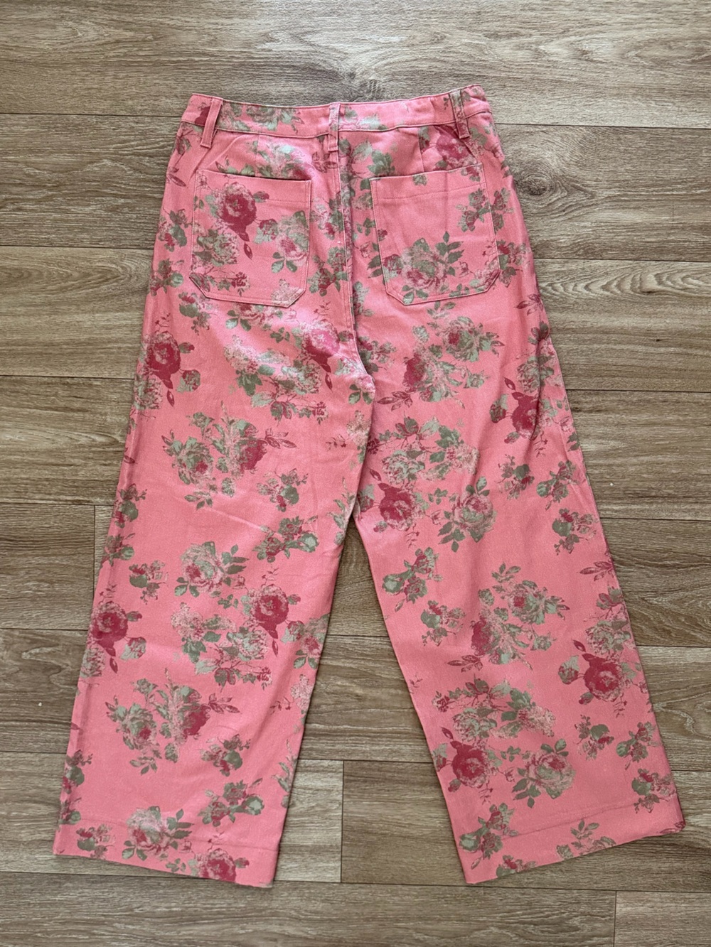 Pink Floral Wide-Leg Ankle Denim Pants by Entro NWT Size Large - Picture 11 of 13